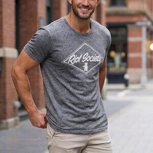 RIOT SOCIETY Teddy Bear Logo Short Sleeve Graphic Tee S Space Dye Vintage READ